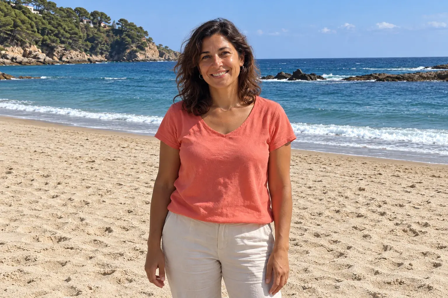 Woman on an empty beach, the crowd removed